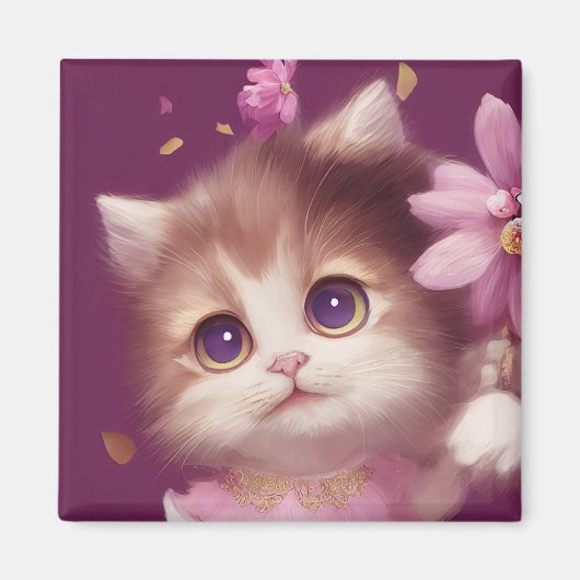 Cartoon fluffy baby kitten met grote ogen magneet (Voorkant)