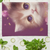 Cartoon fluffy baby kitten met grote ogen theedoek (Gevouwen)
