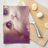 Cartoon fluffy baby kitten met grote ogen theedoek (Quarter Fold)