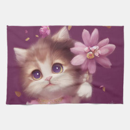 Cartoon fluffy baby kitten met grote ogen theedoek