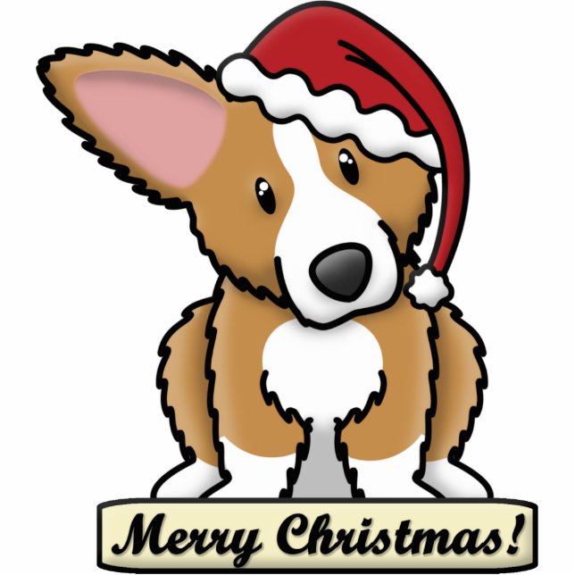 Cartoon Fluffy Corgi kerstversiering Fotobeeldje Ornament (Voorkant)