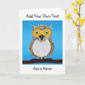 Cartoon Fluffy Owl Folded Wenskaart Kaart (Gele Bloem)
