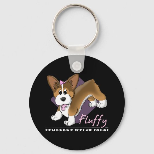 Cartoon Fluffy Pembroke Welsh Corgi Sleutelhanger (Voorkant)