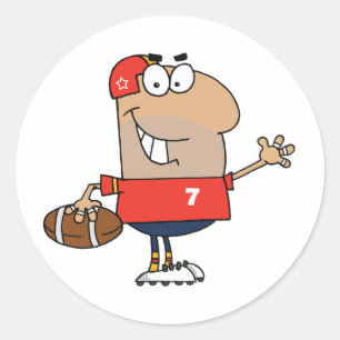 Cartoon Football Player Ronde Sticker