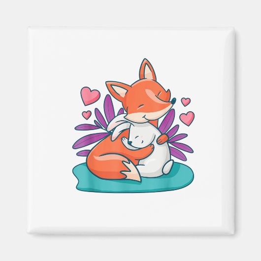 Cartoon Fox Bunny Rabbit Hug Friends Love Easter A Magneet (Voorkant)