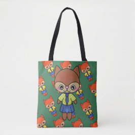 Cartoon Fox Girl in Cute Striped Dress Tote Bag