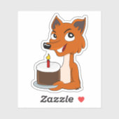 Cartoon fox met verjaardagstaart - vinylsticker sticker (Vel)