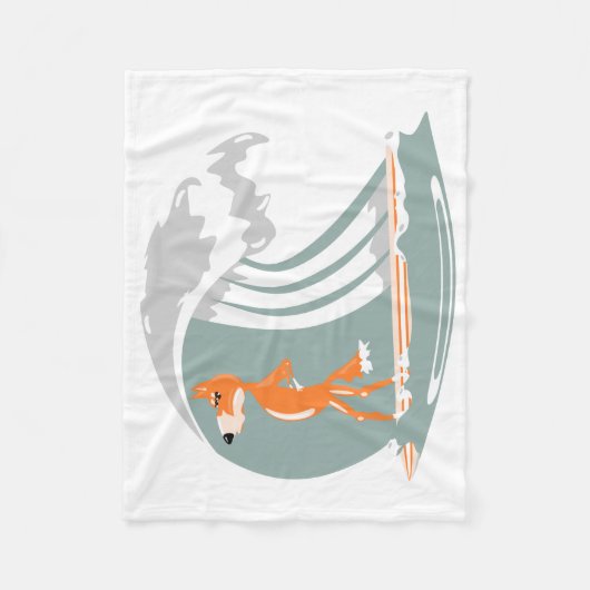 Cartoon Fox op een surfplank Fleece Deken (Voorkant)