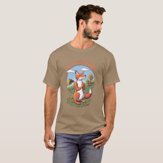 Cartoon Fox Prayer – Save Nature Message T-shirt (Voorkant volledig)