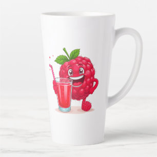 Cartoon Framboos Karakter Met een Smoothie Latte Mok