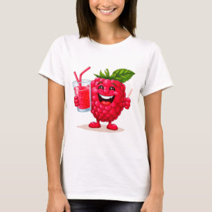 Cartoon Framboos Karakter Met een Smoothie T-shirt