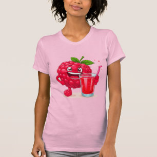 Cartoon Framboos Karakter Met een Smoothie T-shirt