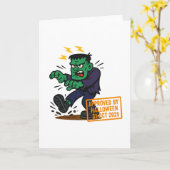 Cartoon Frankenstein - Goedgekeurd door Halloween Kaart (Gele Bloem)