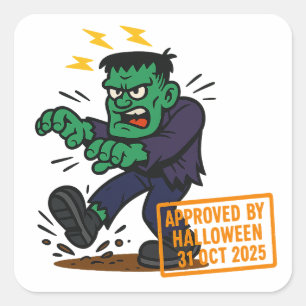 Cartoon Frankenstein - Goedgekeurd door Halloween Vierkante Sticker