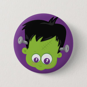 Cartoon Frankenstein Halloween Paars Plezier Ronde Button 5,7 Cm