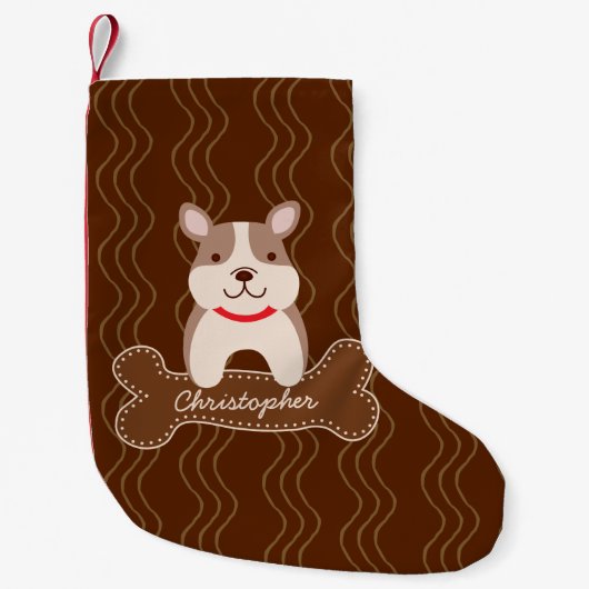 Cartoon Franse Bulldog Cute Puppy Dog Aangepaste n Kleine Kerstsok (Voorkant)