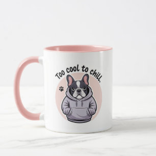 Cartoon Franse Bulldog met een hoodie in Mok