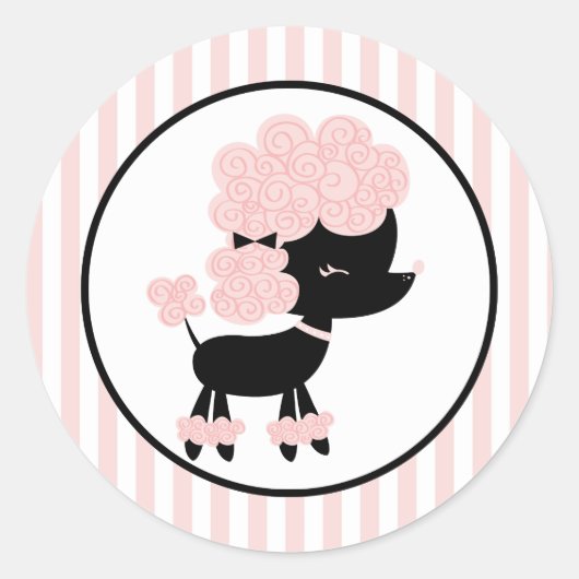 Cartoon Franse Poedel Ronde Sticker (Voorkant)