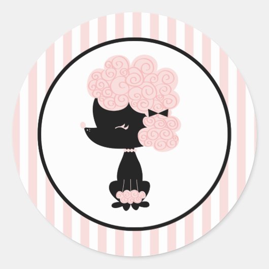 Cartoon Franse Poedel Ronde Sticker (Voorkant)