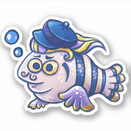 Cartoon Franse vis met Sticker van baret (Voorkant)