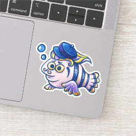 Cartoon Franse vis met Sticker van baret