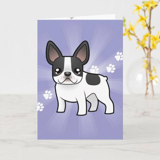 Cartoon French Bulldog Kaart (Gele Bloem)