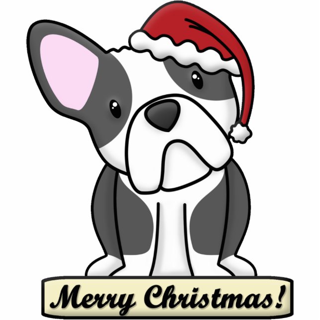 Cartoon French Bulldog Kerstannament (B&W) Fotobeeldje Ornament (Voorkant)