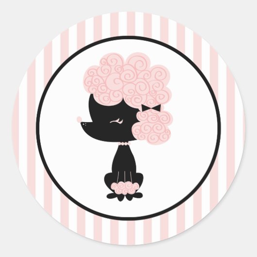 Cartoon French Poodle Ronde Sticker (Voorkant)