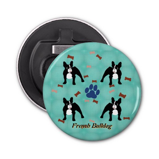 Cartoon Frenchie Button Flesopener (Voorkant)