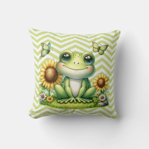 Cartoon Frog Green Chevron Kussen