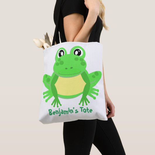 Cartoon Frog Green Schattige Tote Bag (Dichtbij)