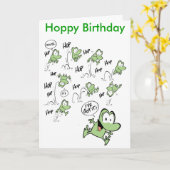 Cartoon Frog Happy Birthday Kaart (Gele Bloem)