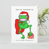 Cartoon Frog Kerstfeest uitnodiging (Staand voorkant)