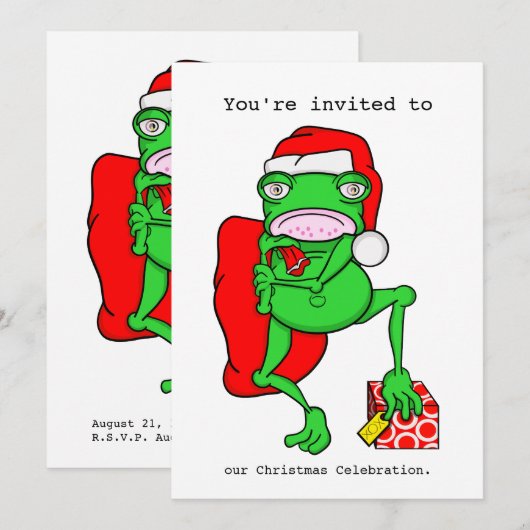 Cartoon Frog Kerstfeest uitnodiging (Voorkant / Achterkant)
