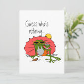 Cartoon Frog op de Beach Retirement Party Kaart (Staand voorkant)