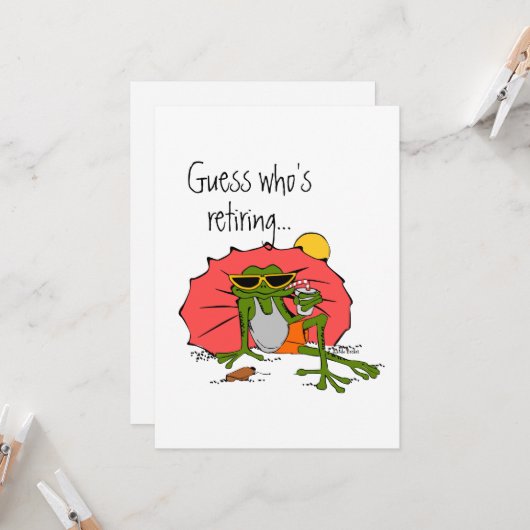 Cartoon Frog op de Beach Retirement Party Kaart (Voorkant / Achterkant in situ)