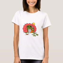 Cartoon Frog Zonnebaden met een Drink T-shirt