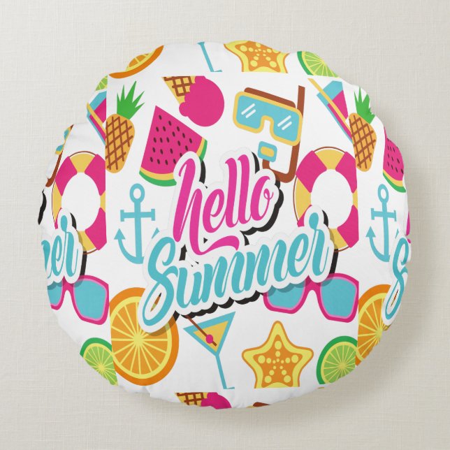 Cartoon Fruits Rond Kussen (Voorkant)