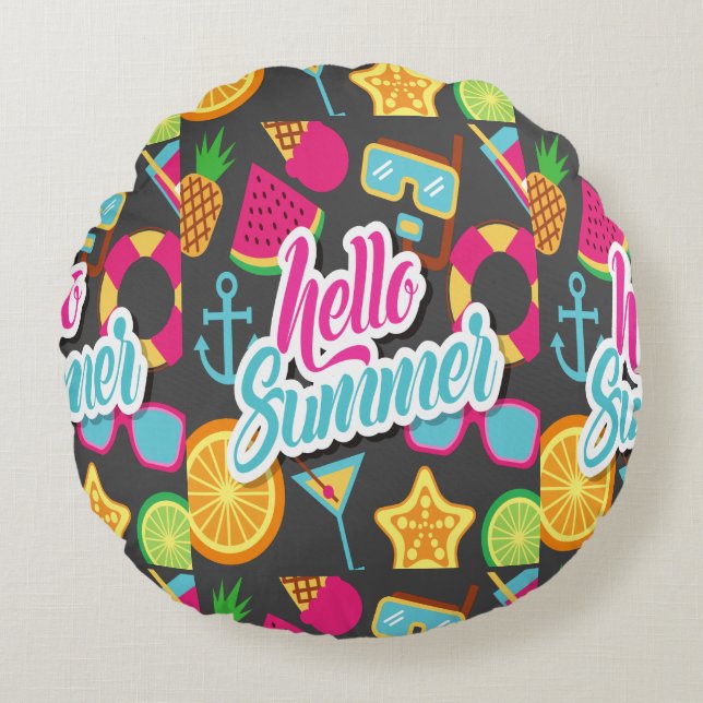 Cartoon Fruits Rond Kussen (Voorkant)