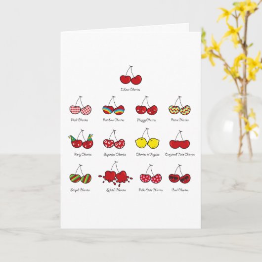 Cartoon Fun Comic Funny Cheeky Red Cherry Kaart (Gele Bloem)