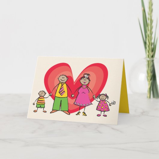 Cartoon Fun Happy Family Love Heart Valentijn Feestdagen Kaart (Voorkant)