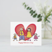 Cartoon Fun Happy Family Love Heart Valentijn Feestdagenkaart (Staand voorkant)