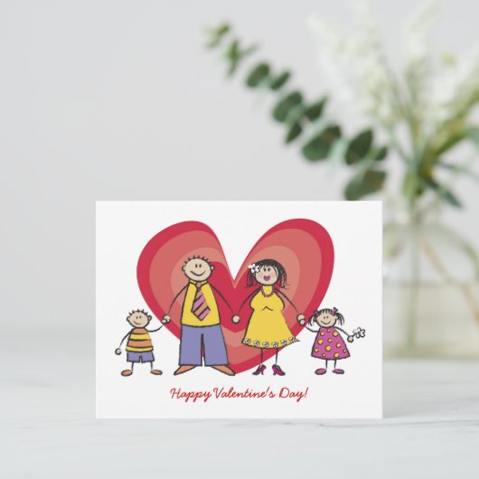 Cartoon Fun Happy Family Love Heart Valentijn Feestdagenkaart (Staand voorkant)