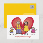 Cartoon Fun Happy Family Love Heart Valentijn Feestdagenkaart (Voorkant / Achterkant)