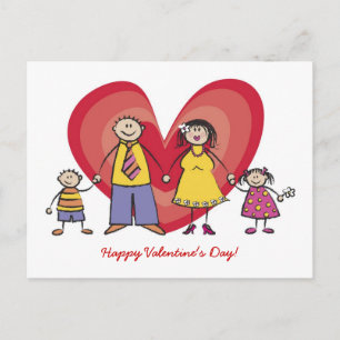 Cartoon Fun Happy Family Love Heart Valentijn Feestdagenkaart