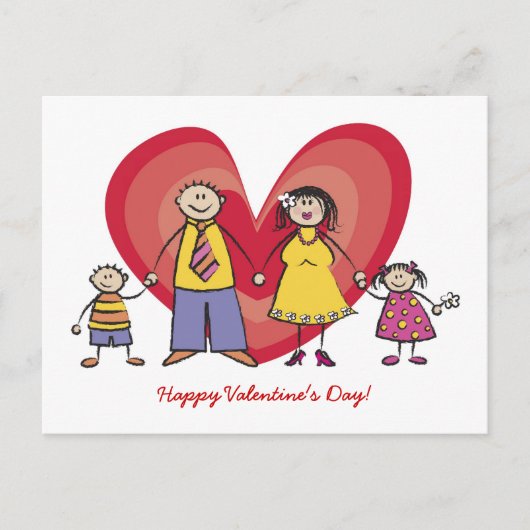 Cartoon Fun Happy Family Love Heart Valentijn Feestdagenkaart (Voorkant)