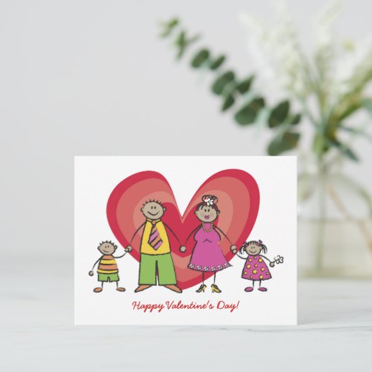 Cartoon Fun Happy Family Love Heart Valentijn Feestdagenkaart (Staand voorkant)