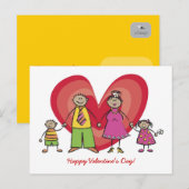 Cartoon Fun Happy Family Love Heart Valentijn Feestdagenkaart (Voorkant / Achterkant)