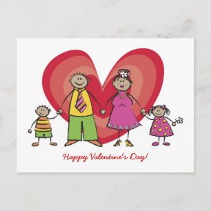 Cartoon Fun Happy Family Love Heart Valentijn Feestdagenkaart