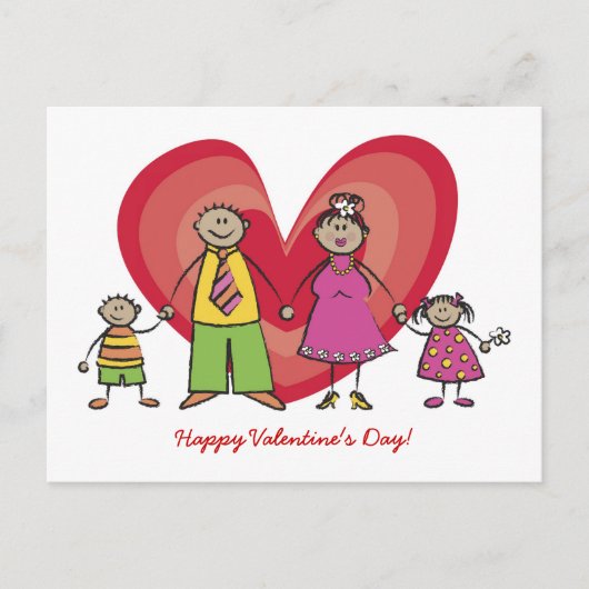Cartoon Fun Happy Family Love Heart Valentijn Feestdagenkaart (Voorkant)